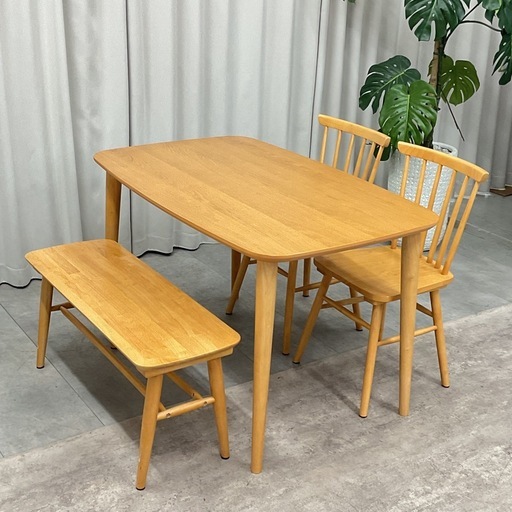 KJ-24【新入荷　リサイクル品】ニトリ　アトラス　ベンチダイニング4点セット　ナチュラル