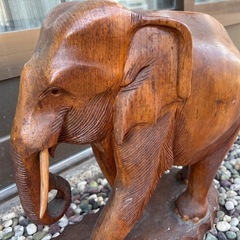 🐘象の置物 木製 インテリア【サイズ】約45×48×20cmの画像