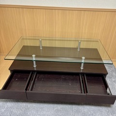 ニトリ　ガラステーブル　引出し収納付きの画像