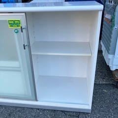 食器棚　レンジボード　レンジ台　引き出し付き　横長　キッチンボード　キッチン収納棚　収納家具　白　ホワイト　炊飯器　コンセント付き二口【119.3×46高90】の画像