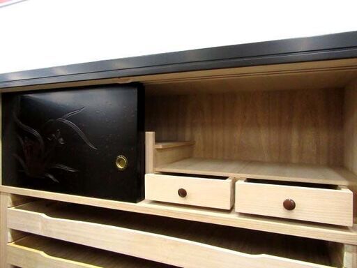 鎌倉彫 和箪笥 幅118×奥行45×高さ179cm カギ付属 引出し収納付き 伝統工芸 昭和レトロ 衣類収納 収納家具 タンス たんす