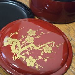 ちらし寿司桶 7個 ウレタン塗装 梅 朱赤 和食器 おひつ 昭和レトロ うつわの画像