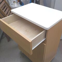 ペールカウンター 幅58.5㎝ キャスター・引き出し付き 16L×2コ 木製 ナチュラル 2分別ごみ箱 家具調ゴミ箱 ダストボックス 西岡店の画像