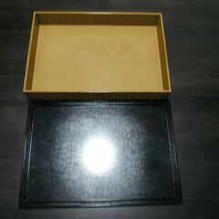 【中古】尺3　長角　京格子　松花堂　白木裏黒　日本製　和食器　弁当箱の画像