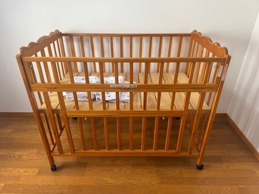 【おまけ付】ベビーベッド　70×120 Wサイズ 木製