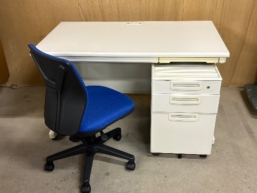 ☆オフィス家具3点セット　平机＋ワゴン＋オフィスチェア　幅120cm