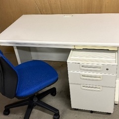 ☆オフィス家具3点セット　平机＋ワゴン＋オフィスチェア　幅120cmの画像