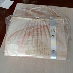 未使用、和装用、佐賀錦のハンドバッグと草履のセットの画像