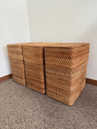 ☆無印良品③☆重なるラタン長方形バスケット・小 2点セット 無印良品