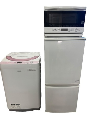 美品 2016年製 家電3点セット シャープ冷蔵庫 SJ-C14B-W 洗濯機 ES-GE55P 東芝オーブンレンジER-N6(W)お得まとめ売り