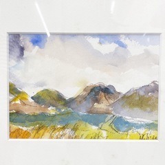 【額装済】水彩画 風景画 虹光 町田京子 万座高原 2003年作 絵画の画像