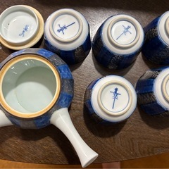 有田焼其泉窯「銀呉須十草茶器」急須＆湯呑み5客セットの画像