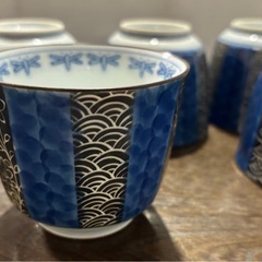 有田焼其泉窯「銀呉須十草茶器」急須＆湯呑み5客セットの画像