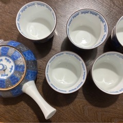 有田焼其泉窯「銀呉須十草茶器」急須＆湯呑み5客セットの画像