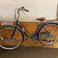 27インチ　6段自転車　ネイビー　LEDライトの画像
