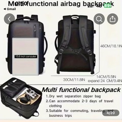 新品　多機能ビジネスリュック 大容量 撥水加工 USB充電ポート付き ブラックの画像