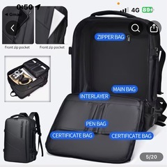 新品　多機能ビジネスリュック 大容量 撥水加工 USB充電ポート付き ブラックの画像