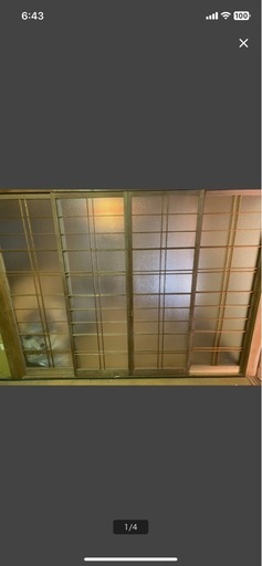 (906)(H178cm×W59cm) 4枚　デザインガラス入りのレトロな古い木製障子戸 古建具 ガラス戸 引き戸 古民家再生 古家具