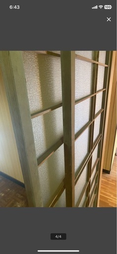 (906)(H178cm×W59cm) 4枚　デザインガラス入りのレトロな古い木製障子戸 古建具 ガラス戸 引き戸 古民家再生 古家具