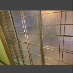 (906)(H178cm×W59cm) 4枚　デザインガラス入りのレトロな古い木製障子戸 古建具 ガラス戸 引き戸 古民家再生 古家具の画像