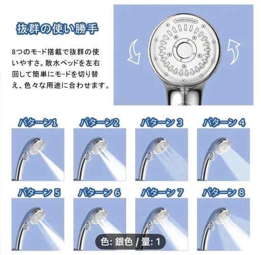 新品　シャワーヘッド 節水 増圧 美肌 手元止水 シルバー 未使用