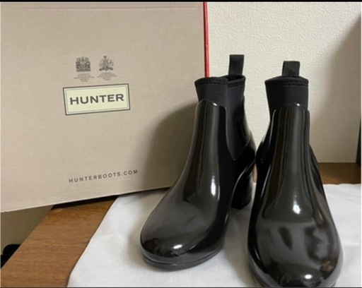 HUNTER リファインド グロス ミッド ヒール ブーツ　25.0