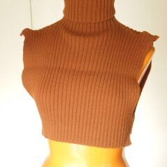 タートルネック ブラウンのクロップドニット（未使用）の画像