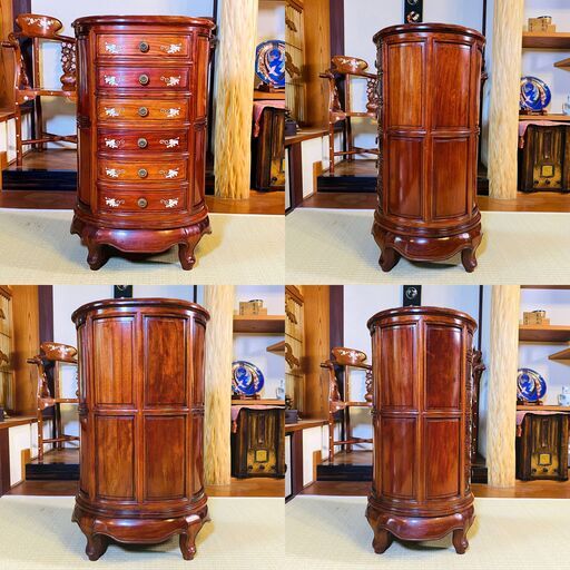 工芸品 花梨 三段チェスト 螺鈿細工 カリン小箪笥 和家具 小引き出し