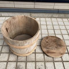 【昭和レトロ/長期保管品】■木桶■蓋付き■Φ370mm×H325mm■の画像