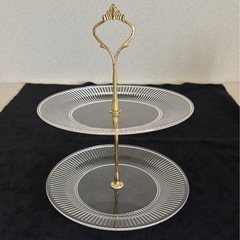 ハロウィン★スカルグラス3個とケーキスタンドセット　髑髏　ドクロ　アフタヌーンティーの画像