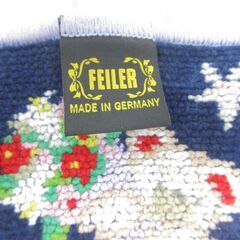 ( M-951 )FEILER フェイラータオルハンカチ　ネイビー 紺色 青 テディベア柄 星 22×23cm 中古の画像
