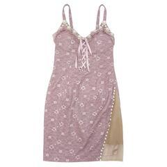 ROBE de FLEURS ローブドフルール 編み上げリボン×片サイドチュール切替タイトミニキャバドレス fm2267の画像