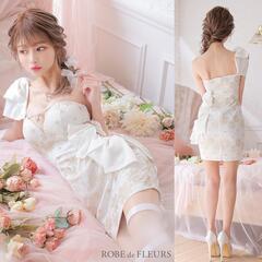 ROBE de FLEURS ローブドフルール フラワーレース×リボンワンショルダーミニキャバドレス fm2928の画像