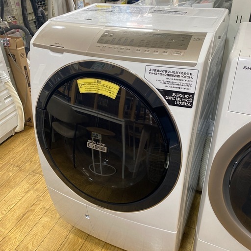 10/23値下げしました！⭐️人気⭐️2021年製 HITACHI 11kg/6kgドラム式洗濯機 BD-SV110FL 日立 ホワイ