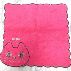 ( M-953 )ANNA SUI  アナスイ タオルハンカチ 猫 ピンク 24×24cm 中古の画像
