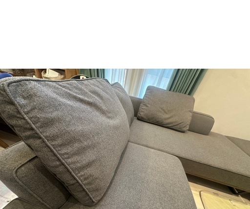 クリーニング済)グレー L字型ソファ クッション付き