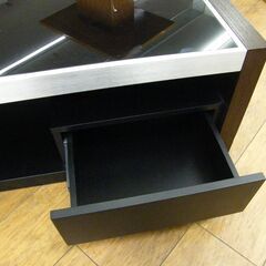 センターテーブル ローテーブル 幅120×奥行70.5×高さ35.5cm ブラック 収納付き 引き出し ガラス天板 ガラステーブル 札幌市 厚別区の画像