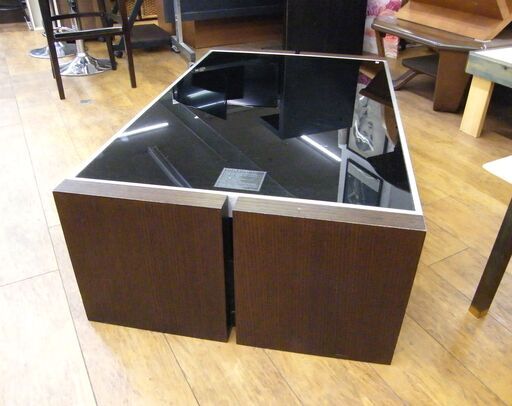 センターテーブル ローテーブル 幅120×奥行70.5×高さ35.5cm ブラック 収納付き 引き出し ガラス天板 ガラステーブル 札