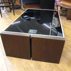 センターテーブル ローテーブル 幅120×奥行70.5×高さ35.5cm ブラック 収納付き 引き出し ガラス天板 ガラステーブル 札幌市 厚別区の画像