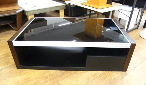 センターテーブル ローテーブル 幅120×奥行70.5×高さ35.5cm ブラック 収納付き 引き出し ガラス天板 ガラステーブル 札