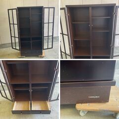 J7B2345 家具のコクサイ 商事 本棚 キャビネット ベベルガラス 飾り棚 書籍 2枚 ガラス扉 収納 インテリア 高級 家具 ダイヤモンド加工 アンティーク W82×D41×H176の画像