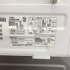 【単身者向け】4.5kg全自動洗濯機 Haier ﾊｲｱｰﾙ　JW-C45D 4.5kg 2021年製:ホワイトの画像