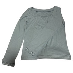 長袖カットソー スクエアネック レース袖口 ブルー系