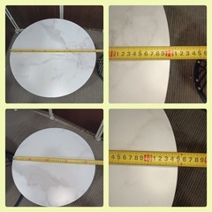 八6327〈美品〉大理石柄丸テーブルセット  天板直径 約70㎝  45㎝の画像