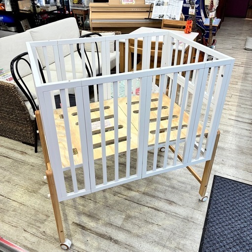 収納楽ちん！キャスター付き移動も楽ちん！ベビーベッド パタンⅡ ホワイト