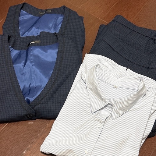 ネイビー チェック柄 ベスト＆キュロット＆半袖シャツセット 19号 21号