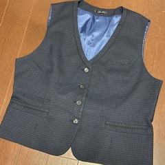 ネイビー チェック柄 ベスト＆キュロット＆半袖シャツセット 19号 21号の画像