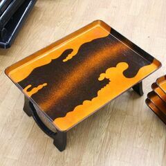 ① 中古 5台セット 御膳 新平安膳 尺8寸×尺4寸 雲梨地 百万石 1人用食事台 折りたたみ式 業務用 料亭 宴会 札幌市 清田区 平岡の画像