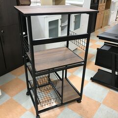 【ジャングルジャングル石川金沢店】  レンジ台 黒/木目調 W60×D46×H105 クリーニング済み												の画像