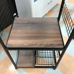 【ジャングルジャングル石川金沢店】  レンジ台 黒/木目調 W60×D46×H105 クリーニング済み												の画像